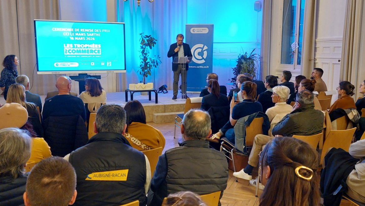 Hervé Tremblaye, président de la CCI Le Mans Sarthe, lors de la cérémonie de remise des trophées.