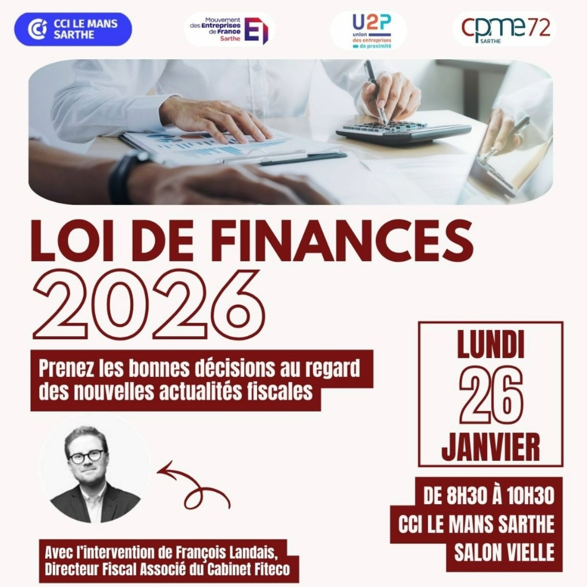 Visuel présentation à la CCI Le Mans Sarthe de la loi de finances 2026