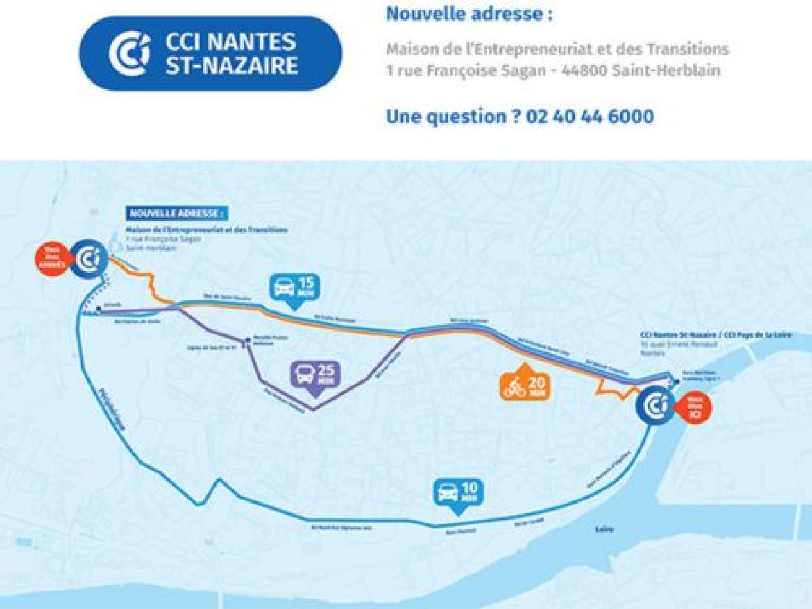 Plan de géolocalisation de la CCI Nantes St-Nazaire à la Maison de l'Entrepreneuriat et des Transitions à Saint-Herblain