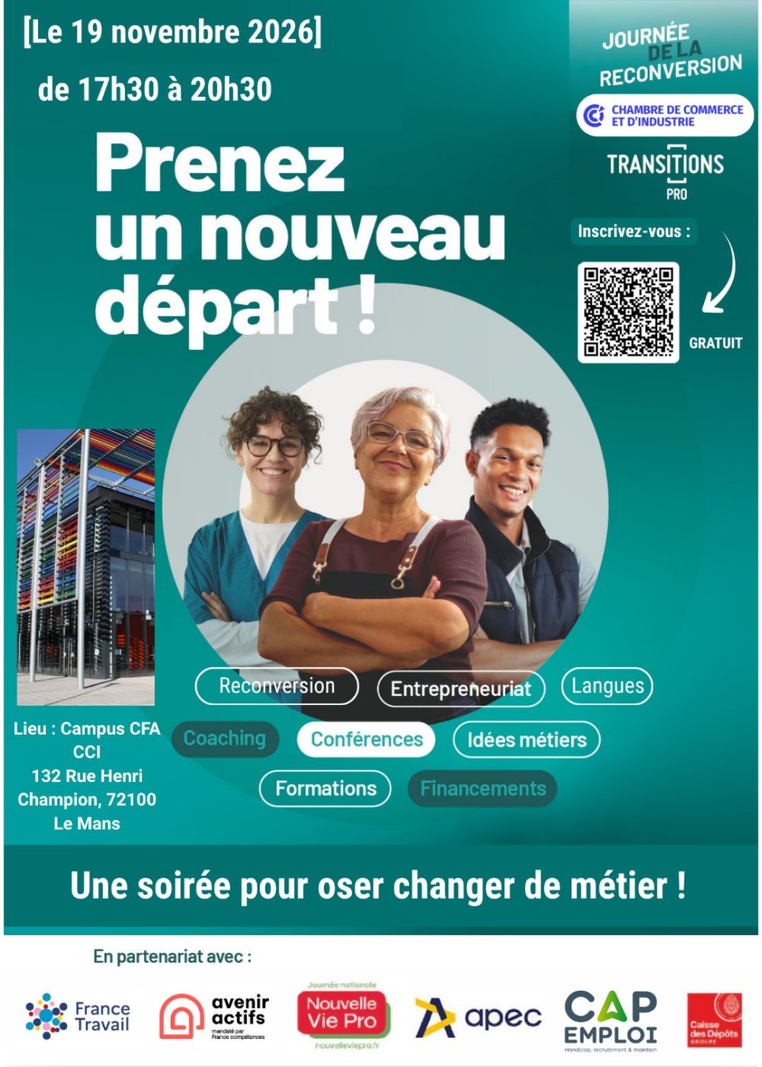 Visuel de la soirée de la reconversion : prenez un nouveau départ !
