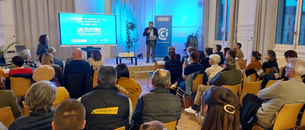 Hervé Tremblaye, président de la CCI Le Mans Sarthe, lors de la cérémonie de remise des trophées.